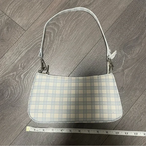 Plaid Shoulder Bag in Cream and Blue - Picture 2 of 6